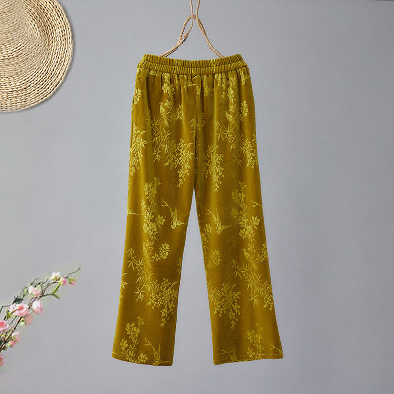 Pantalones Buddha Stones para mujer, de algodón, con forro polar, cintura alta, diseño jacquard, pernera ancha y bolsillos - image 2