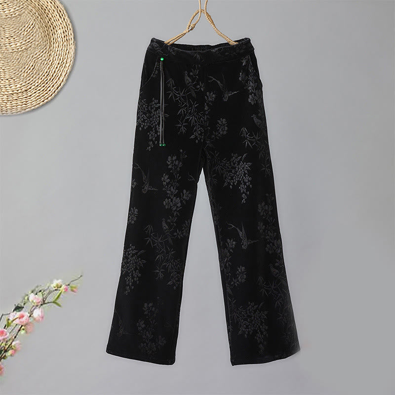 Pantalones Buddha Stones para mujer, de algodón, con forro polar, cintura alta, diseño jacquard, pernera ancha y bolsillos - Negro - US8-10，UK/AU12-14，EU40-42 (2XL) - image 8