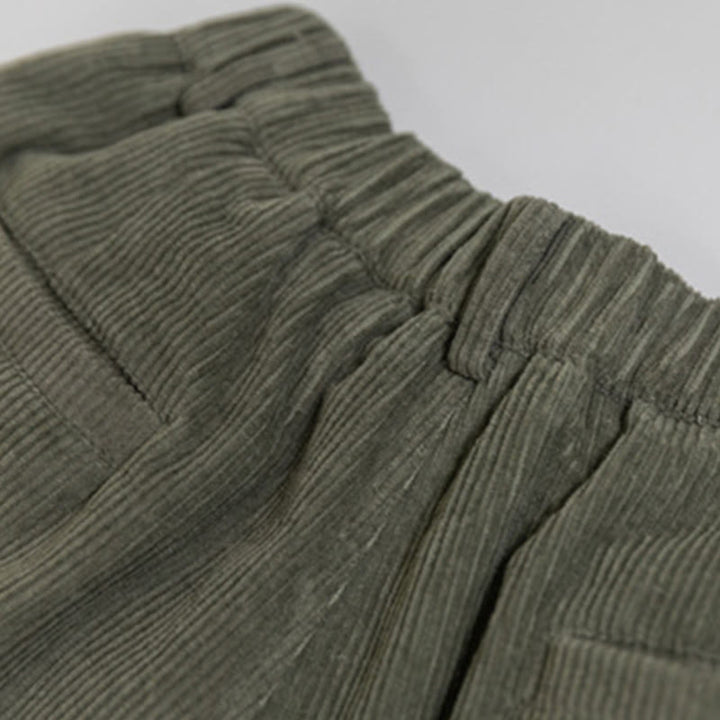 Pantalones de pana de algodón con cintura alta, cremallera y pernera ancha para mujer de Buddha Stones con bolsillos - image 12