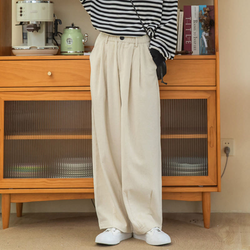Pantalones de pana de algodón con cintura alta, cremallera y pernera ancha para mujer de Buddha Stones con bolsillos - image 22
