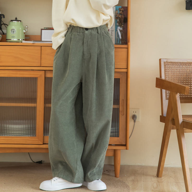 Pantalones de pana de algodón con cintura alta, cremallera y pernera ancha para mujer de Buddha Stones con bolsillos - image 2