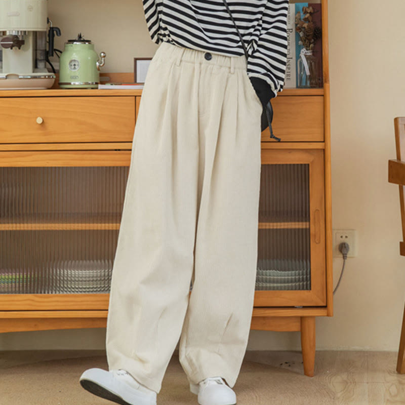 Pantalones de pana de algodón con cintura alta, cremallera y pernera ancha para mujer de Buddha Stones con bolsillos - image 19