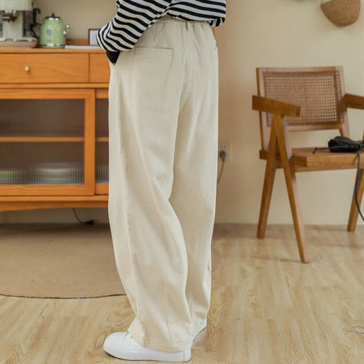 Pantalones de pana de algodón con cintura alta, cremallera y pernera ancha para mujer de Buddha Stones con bolsillos - image 20