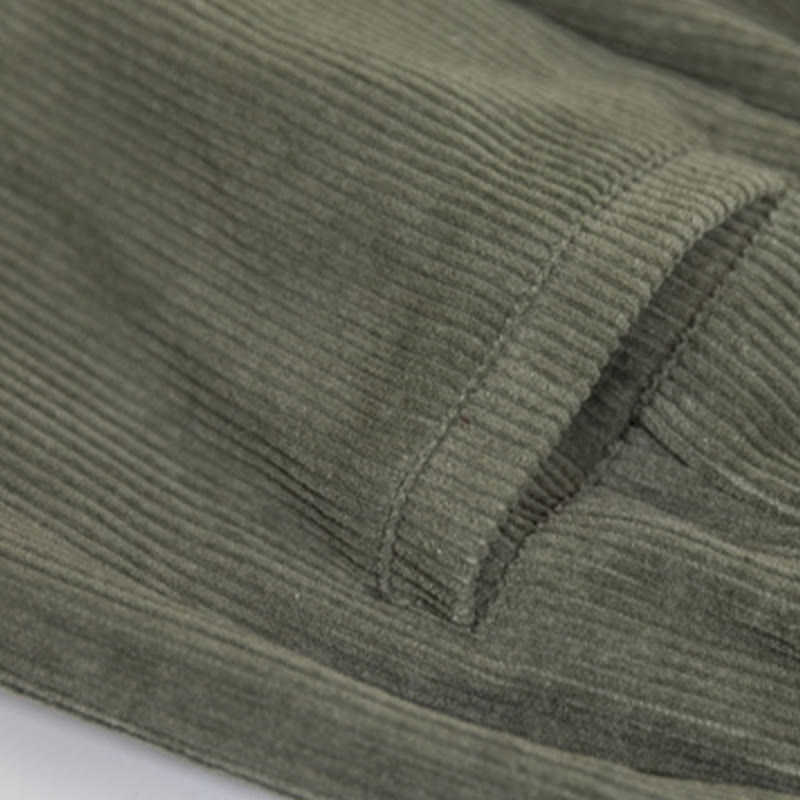 Pantalones de pana de algodón con cintura alta, cremallera y pernera ancha para mujer de Buddha Stones con bolsillos - image 14