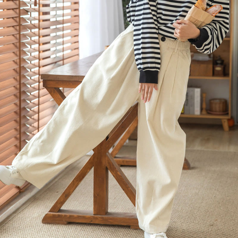 Pantalones de pana de algodón con cintura alta, cremallera y pernera ancha para mujer de Buddha Stones con bolsillos - image 24