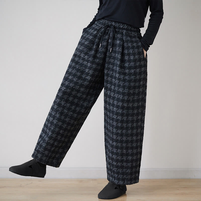 Pantalones de invierno Buddha Stones para mujer, con estampado a cuadros negros y grises, forrados de polar y bolsillos. - image 1