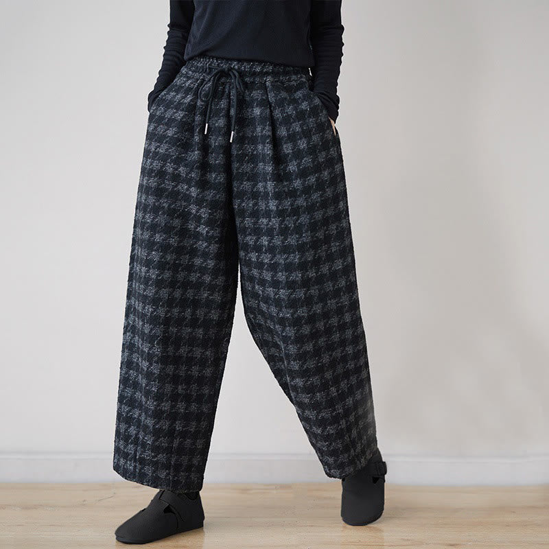 Pantalones de invierno Buddha Stones para mujer, con estampado a cuadros negros y grises, forrados de polar y bolsillos. - Negro - US8-10，UK/AU12-14，EU40-42 (2XL) - image 0
