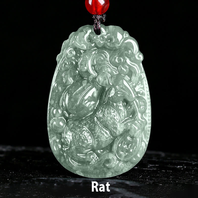 Collar con colgante de cuerda de la suerte con Buddha Stones , jade del zodiaco chino, año del caballo - Rata - image 6