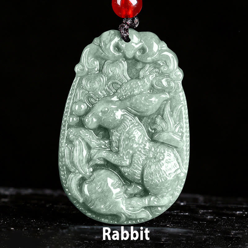 Collar con colgante de cuerda de la suerte con Buddha Stones , jade del zodiaco chino, año del caballo - Conejo - image 14