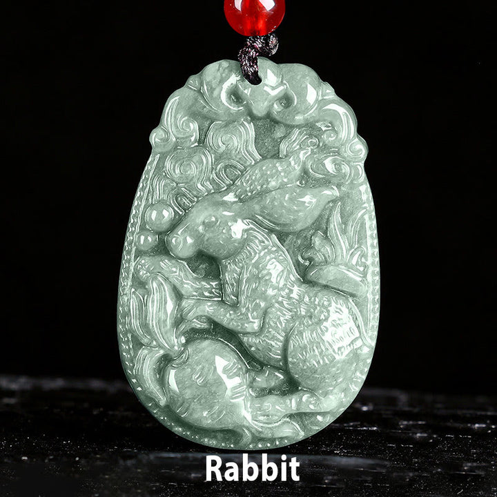 Collar con colgante de cuerda de la suerte con Buddha Stones , jade del zodiaco chino, año del caballo - Conejo - image 14