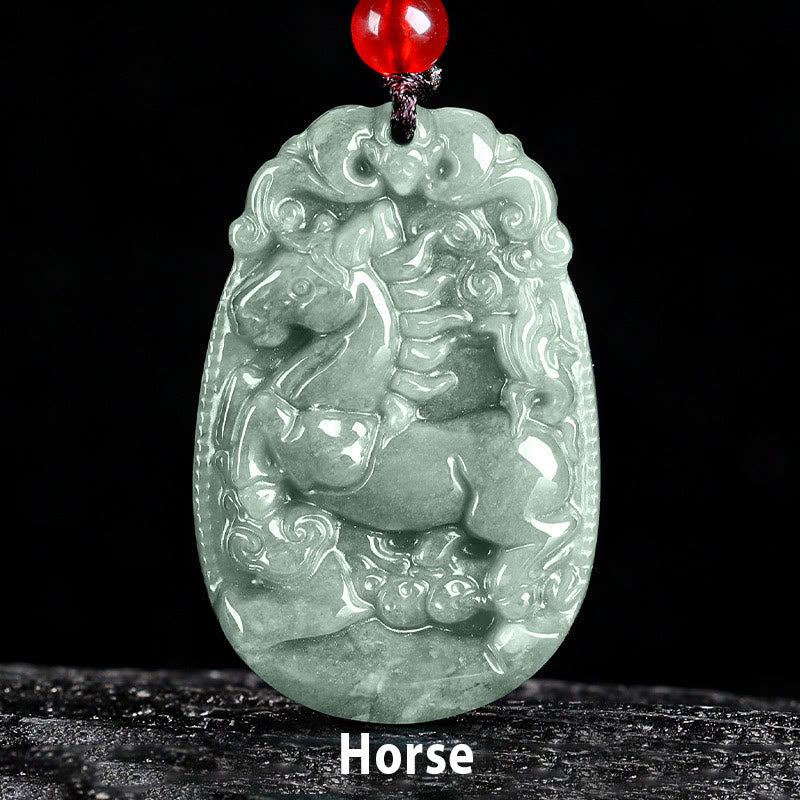 Collar con colgante de cuerda de la suerte con Buddha Stones , jade del zodiaco chino, año del caballo - image 1