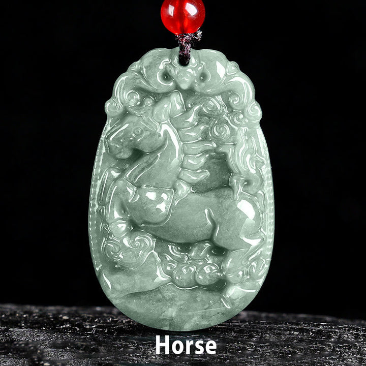 Collar con colgante de cuerda de la suerte con Buddha Stones , jade del zodiaco chino, año del caballo - image 1