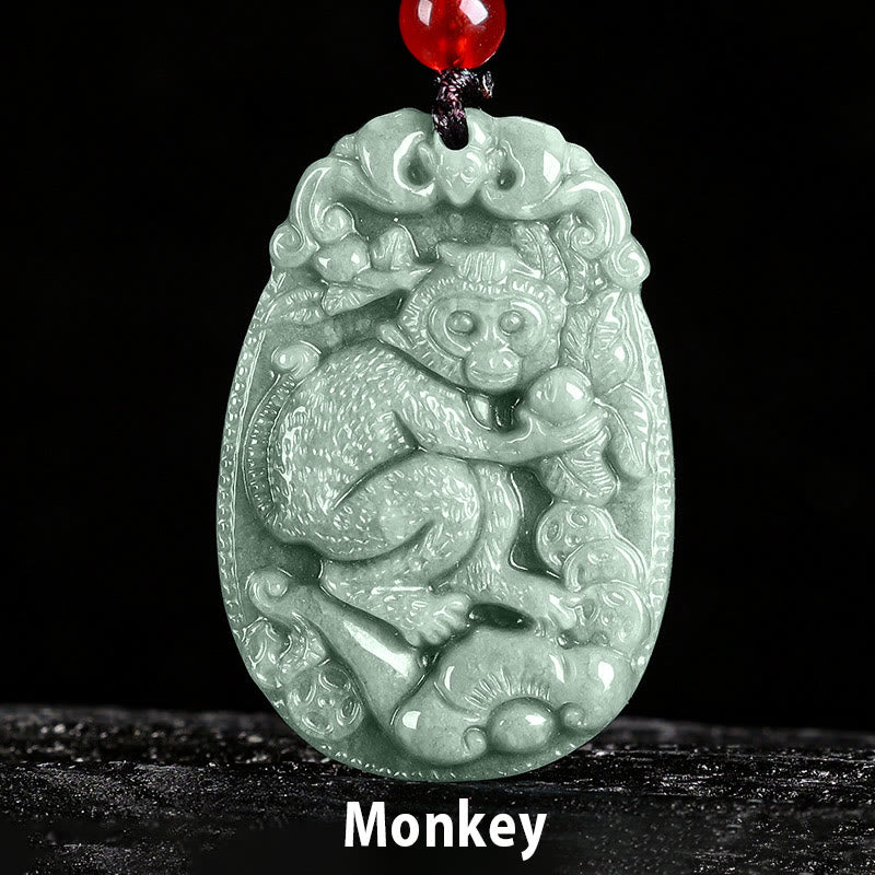 Collar con colgante de cuerda de la suerte con Buddha Stones , jade del zodiaco chino, año del caballo - Mono - image 19