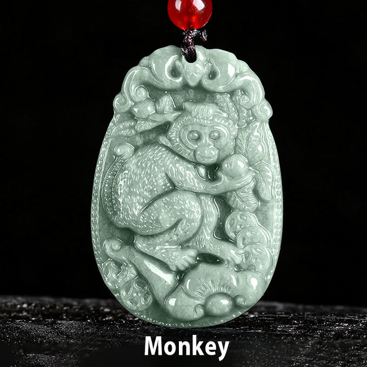 Collar con colgante de cuerda de la suerte con Buddha Stones , jade del zodiaco chino, año del caballo - Mono - image 19