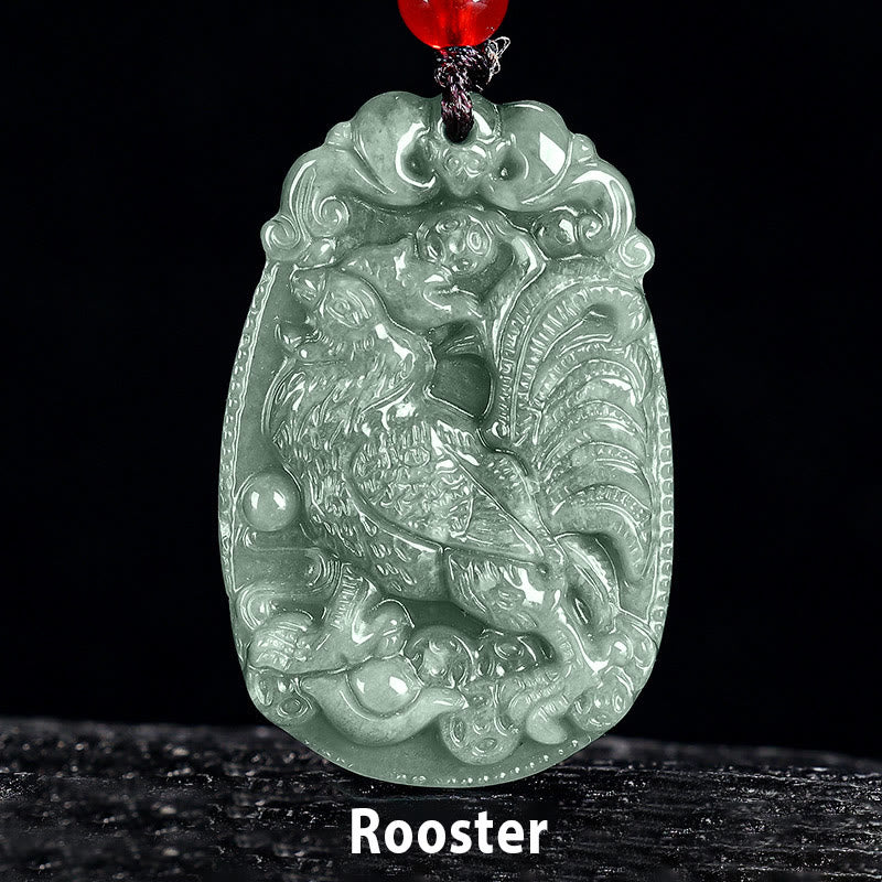 Collar con colgante de cuerda de la suerte con Buddha Stones , jade del zodiaco chino, año del caballo - Gallo - image 20
