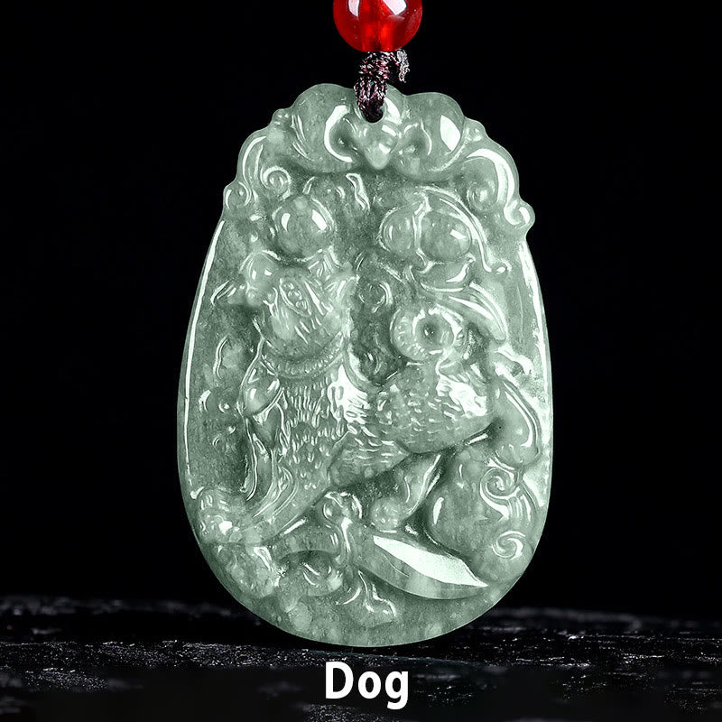 Collar con colgante de cuerda de la suerte con Buddha Stones , jade del zodiaco chino, año del caballo - Perro - image 21