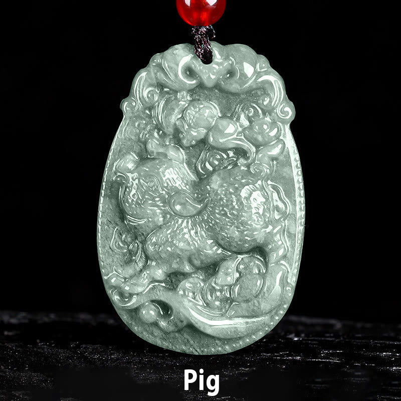 Collar con colgante de cuerda de la suerte con Buddha Stones , jade del zodiaco chino, año del caballo - Cerdo - image 22