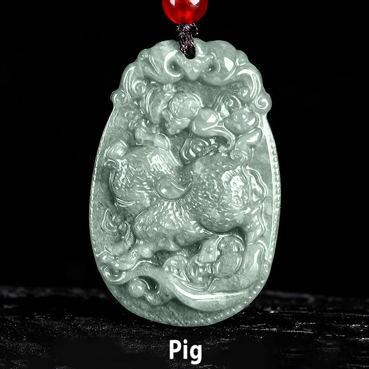 Collar con colgante de cuerda de la suerte con Buddha Stones , jade del zodiaco chino, año del caballo - Cerdo - image 22