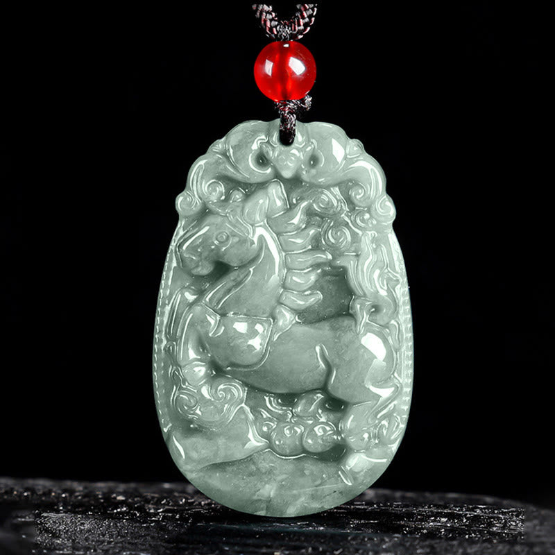 Collar con colgante de cuerda de la suerte con Buddha Stones , jade del zodiaco chino, año del caballo - Caballo - image 0