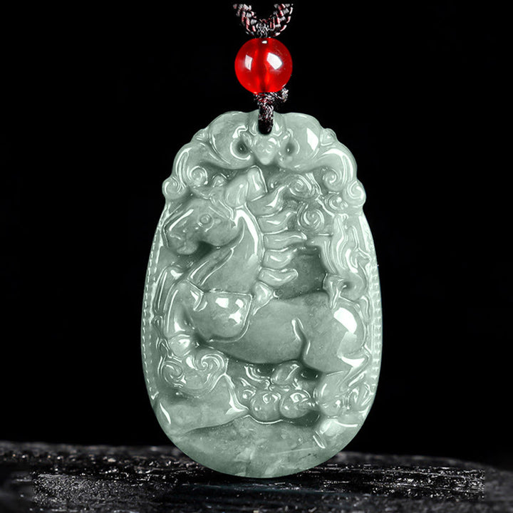 Collar con colgante de cuerda de la suerte con Buddha Stones , jade del zodiaco chino, año del caballo - Caballo - image 0
