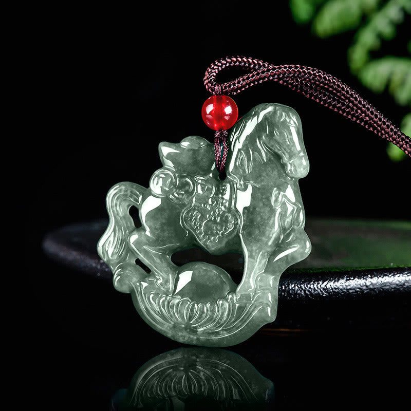 Collar con colgante de cuerda de lingote de jade del Año del Caballo con Buddha Stones , suerte y prosperidad - image 2