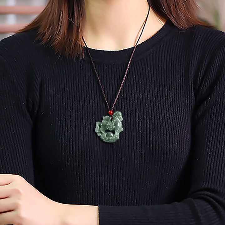 Collar con colgante de cuerda de lingote de jade del Año del Caballo con Buddha Stones , suerte y prosperidad - image 11