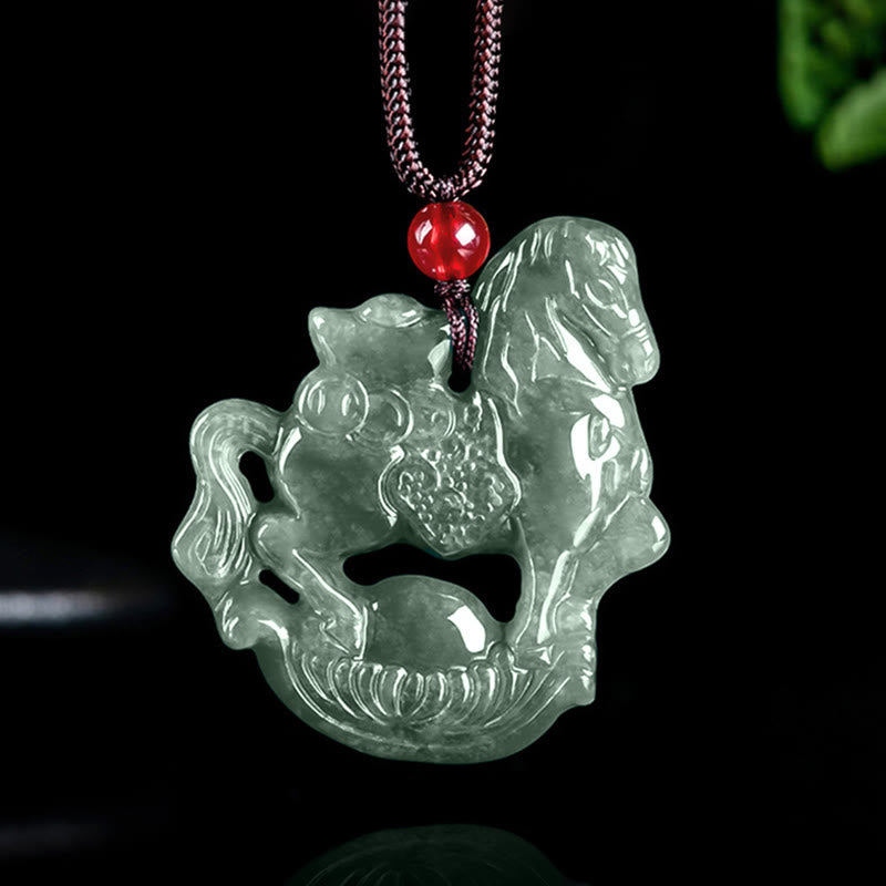 Collar con colgante de cuerda de lingote de jade del Año del Caballo con Buddha Stones , suerte y prosperidad - Caballo - image 0