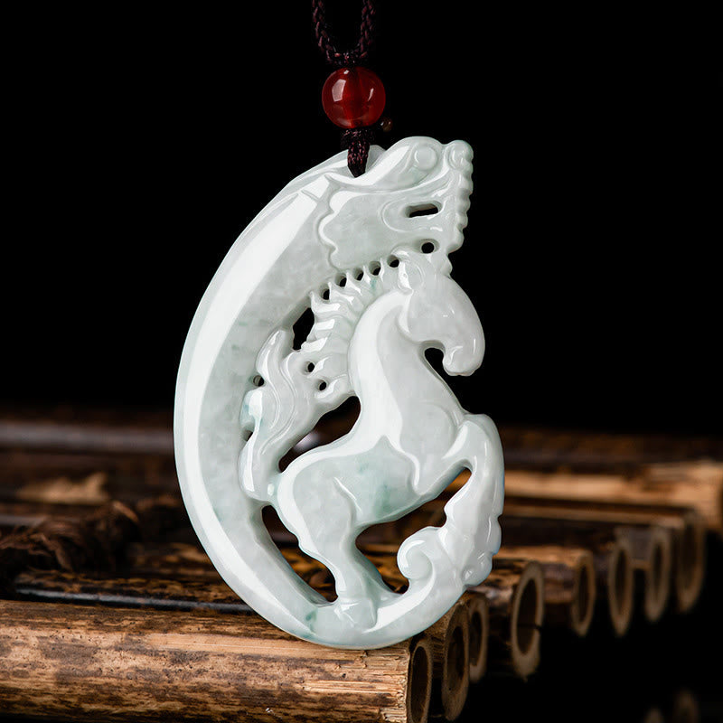 Collar con colgante de cuerda de jade y prosperidad con Buddha Stones del Año del Caballo y el Dragón - image 1