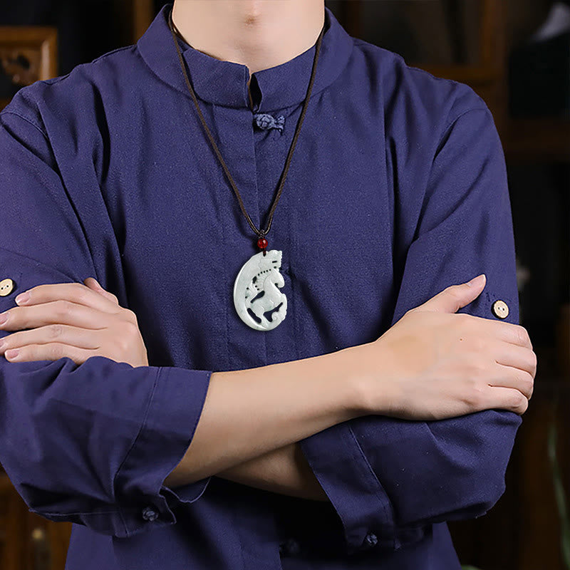 Collar con colgante de cuerda de jade y prosperidad con Buddha Stones del Año del Caballo y el Dragón - image 6