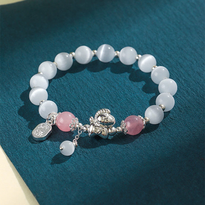 Pulsera de amor con carácter Fu del año del caballo y cristal de cuarzo rosa ojo de gato natural de Buddha Stones - image 3