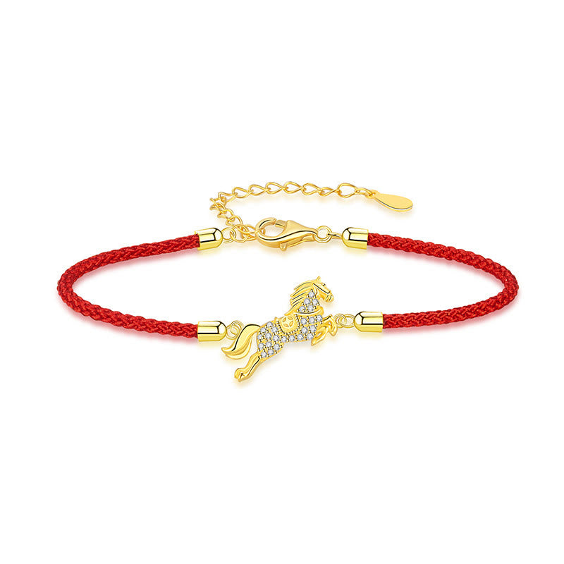 Pulsera de hilo rojo con Buddha Stones en plata de ley 925 dorada, con el año del caballo y el zodiaco chino. - image 1