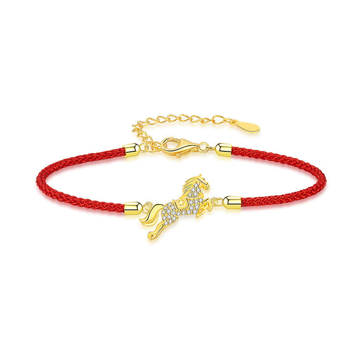 Pulsera de hilo rojo con Buddha Stones en plata de ley 925 dorada, con el año del caballo y el zodiaco chino. - image 1