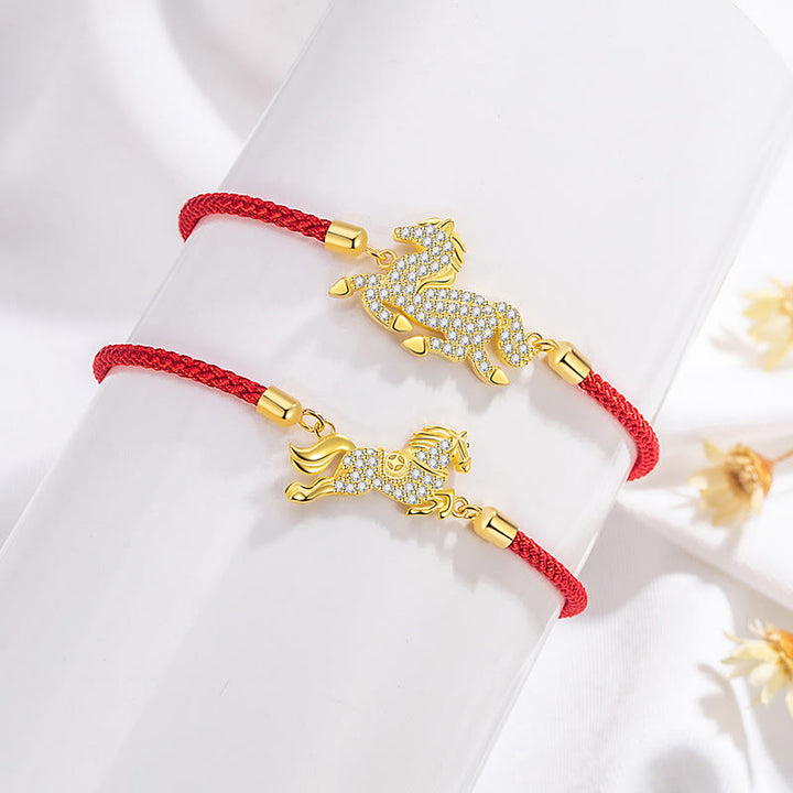 Pulsera de hilo rojo con Buddha Stones en plata de ley 925 dorada, con el año del caballo y el zodiaco chino. - image 3