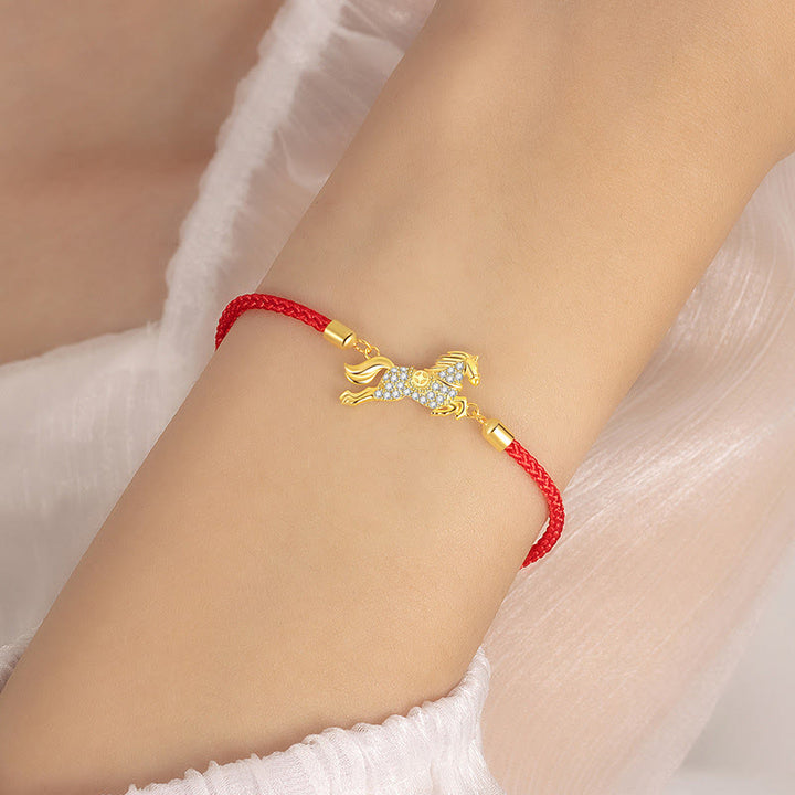 Pulsera de hilo rojo con Buddha Stones en plata de ley 925 dorada, con el año del caballo y el zodiaco chino. - image 4