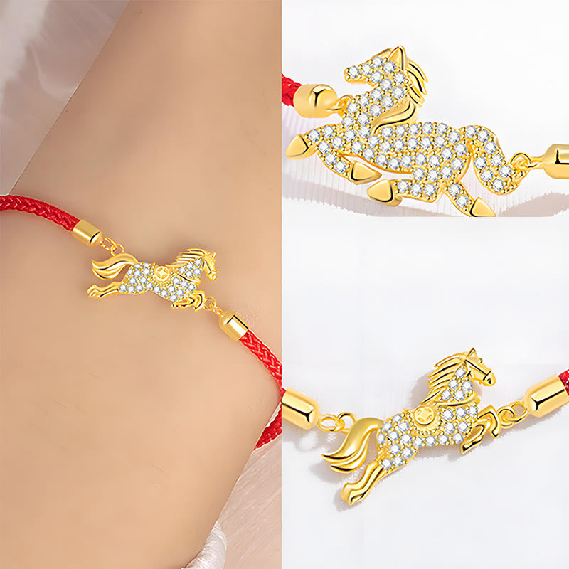 Pulsera de hilo rojo con Buddha Stones en plata de ley 925 dorada, con el año del caballo y el zodiaco chino. - image 5
