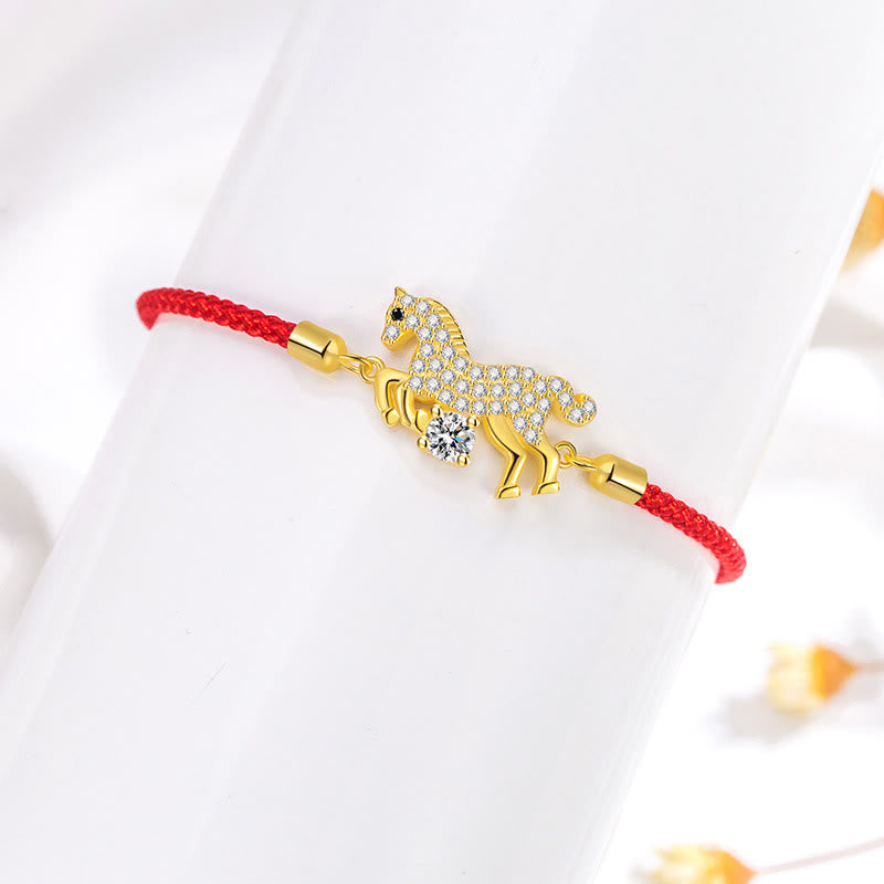 Pulsera ajustable de plata de ley 925 con Buddha Stones y caballo dorado con hilo rojo. - image 2