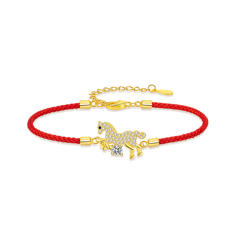 Pulsera ajustable de plata de ley 925 con Buddha Stones y caballo dorado con hilo rojo. - image 4
