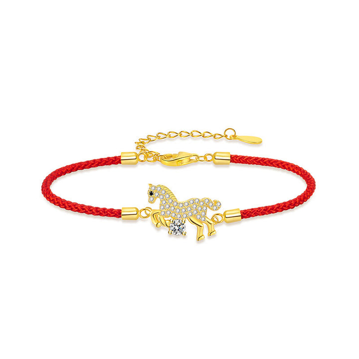 Pulsera ajustable de plata de ley 925 con Buddha Stones y caballo dorado con hilo rojo. - image 4