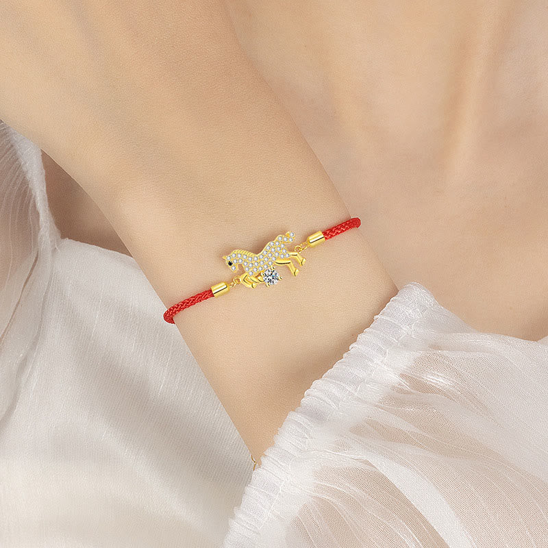 Pulsera ajustable de plata de ley 925 con Buddha Stones y caballo dorado con hilo rojo. - image 5