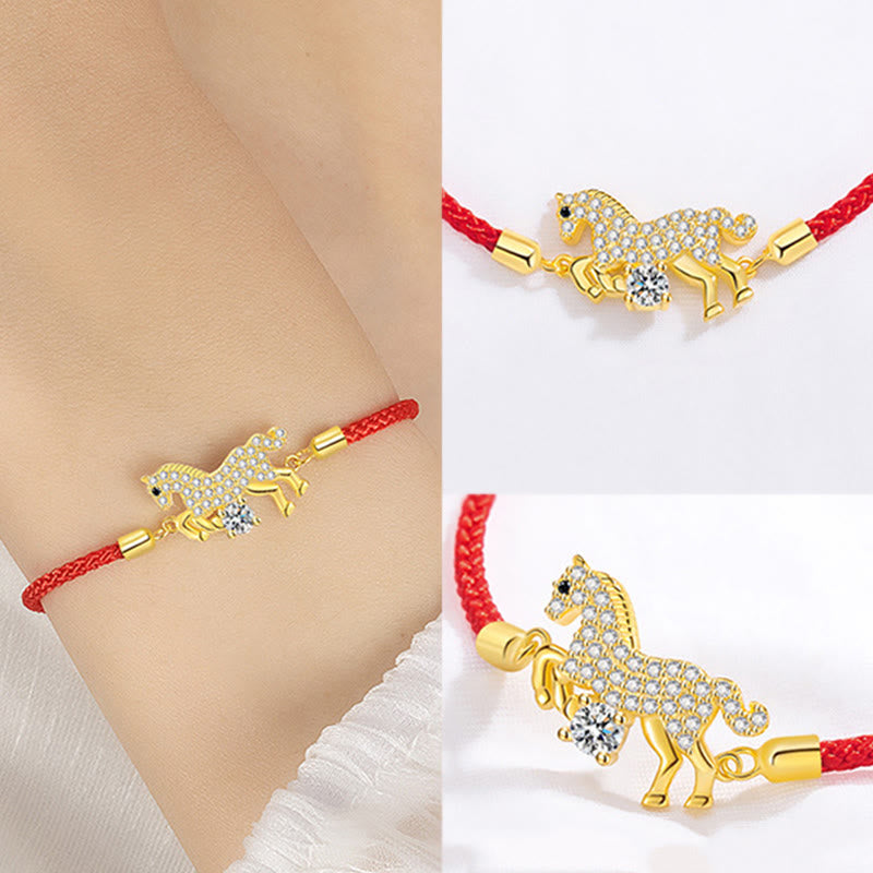 Pulsera ajustable de plata de ley 925 con Buddha Stones y caballo dorado con hilo rojo. - image 6
