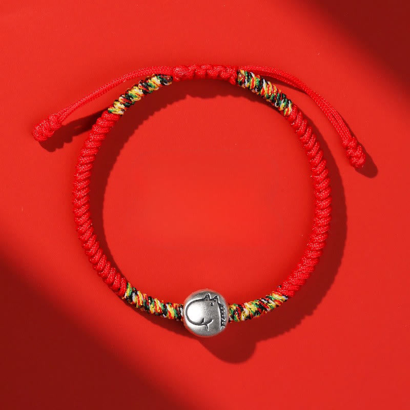 Pulsera trenzada de hilo rojo con abalorio de caballo del zodiaco chino en plata de ley 999 con Buddha Stones - Caballo de hilo rojo - image 0