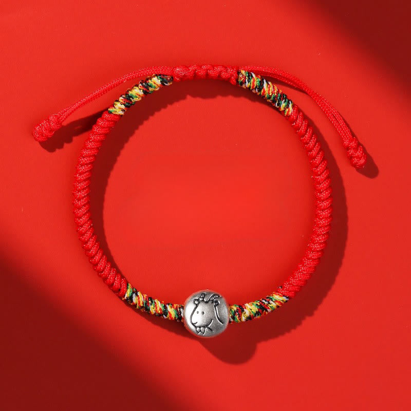 Pulsera trenzada de hilo rojo con abalorio de caballo del zodiaco chino en plata de ley 999 con Buddha Stones - Cuerda roja de cabra - image 25