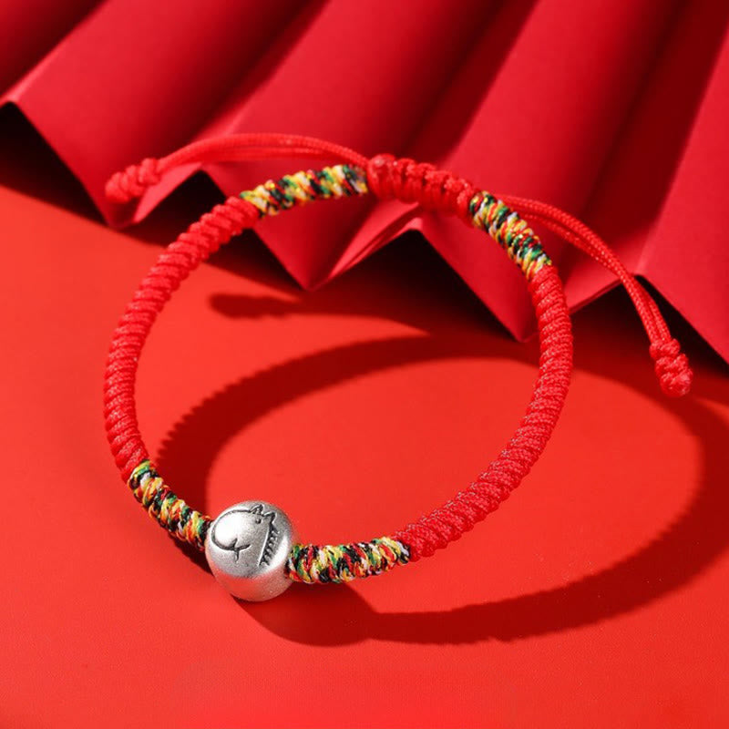 Pulsera trenzada de hilo rojo con abalorio de caballo del zodiaco chino en plata de ley 999 con Buddha Stones - image 5