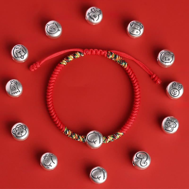 Pulsera trenzada de hilo rojo con abalorio de caballo del zodiaco chino en plata de ley 999 con Buddha Stones - image 30