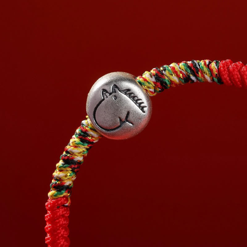 Pulsera trenzada de hilo rojo con abalorio de caballo del zodiaco chino en plata de ley 999 con Buddha Stones - image 7