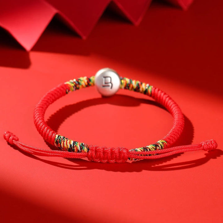 Pulsera trenzada de hilo rojo con abalorio de caballo del zodiaco chino en plata de ley 999 con Buddha Stones - image 6