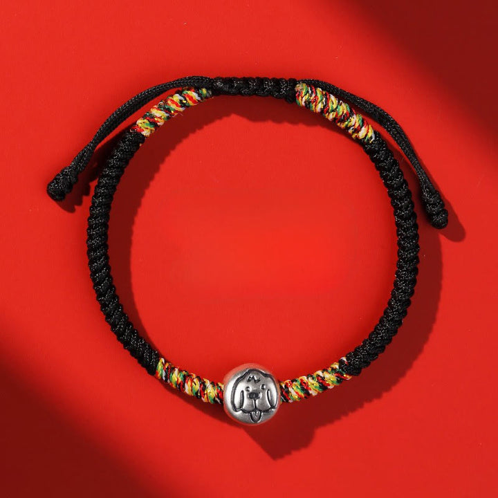 Pulsera trenzada de hilo rojo con Buddha Stones en plata de ley 999, año del caballo y zodiaco chino. - Cuerda negra para perro - image 41