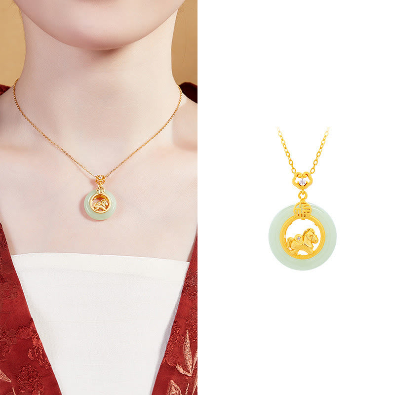 Collar con colgante de plata de ley 925 con Buddha Stones y jade hetiano del Año del Caballo, hebilla de la paz y la suerte - image 13