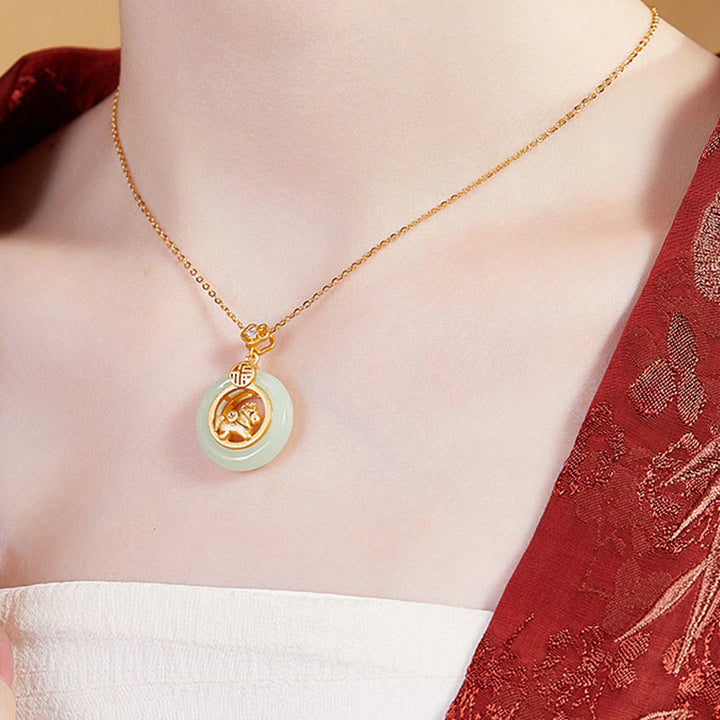 Collar con colgante de plata de ley 925 con Buddha Stones y jade hetiano del Año del Caballo, hebilla de la paz y la suerte - image 12