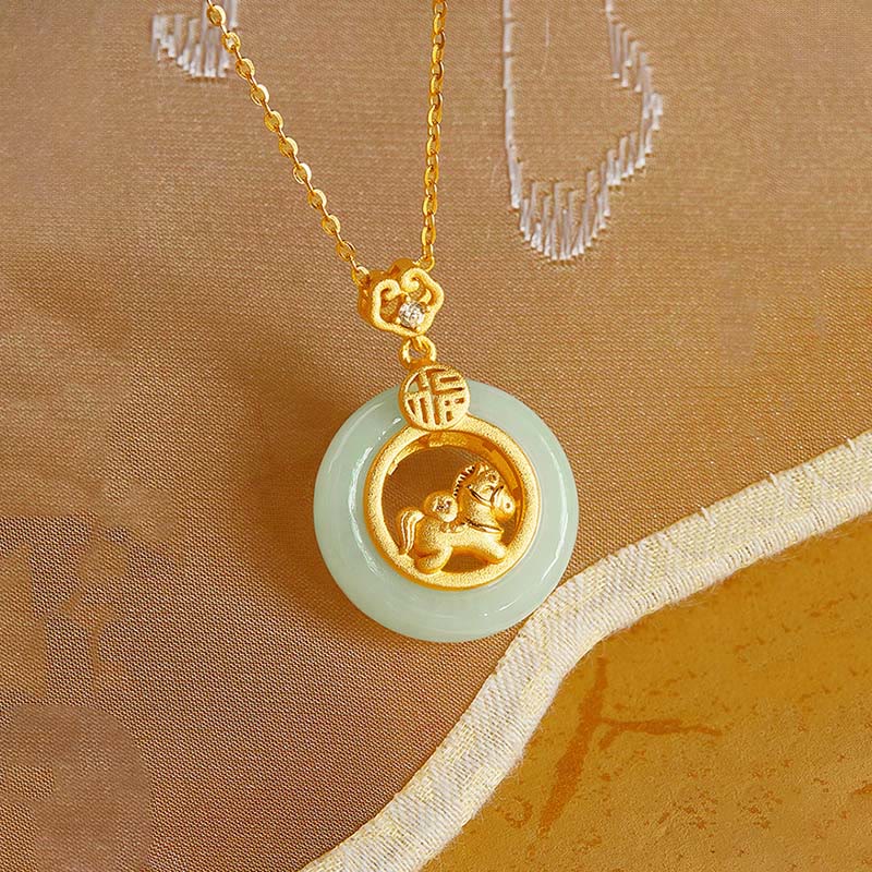 Collar con colgante de plata de ley 925 con Buddha Stones , caballo, jade hetiano, hebilla de la paz, personaje Fu, suerte - image 3